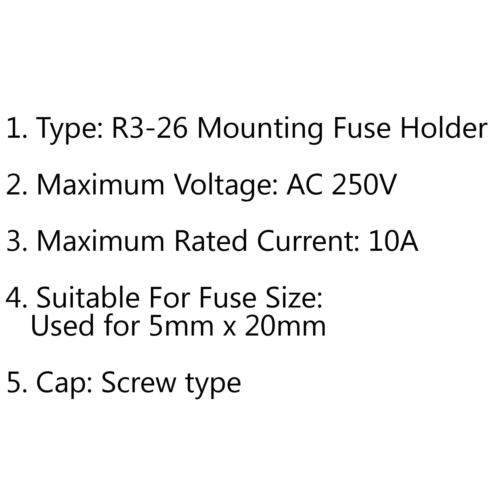 SCI R3-26 Panel Mount Chassis Fuse Holder For 5x20mm Glass Fuses 10A 250V