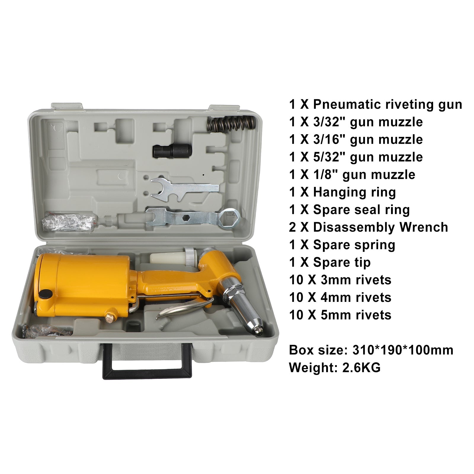 Pneumatic Air Hydraulic Pop Rivet Gun 3/32" 1/8" 5/32" 3/16" Riveting Tool