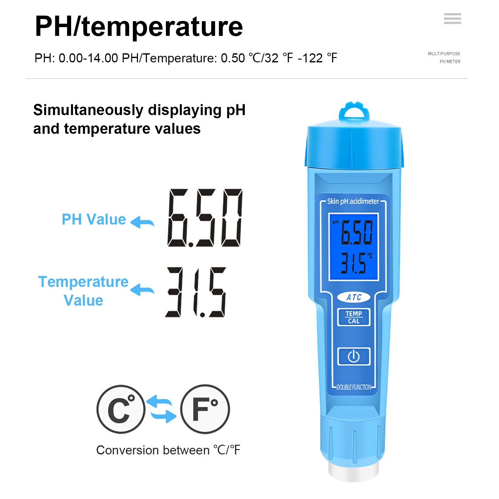 Medidor de PH termómetro pluma para alimentos fruta carne suelo laboratorio Digital acidez PH Tester