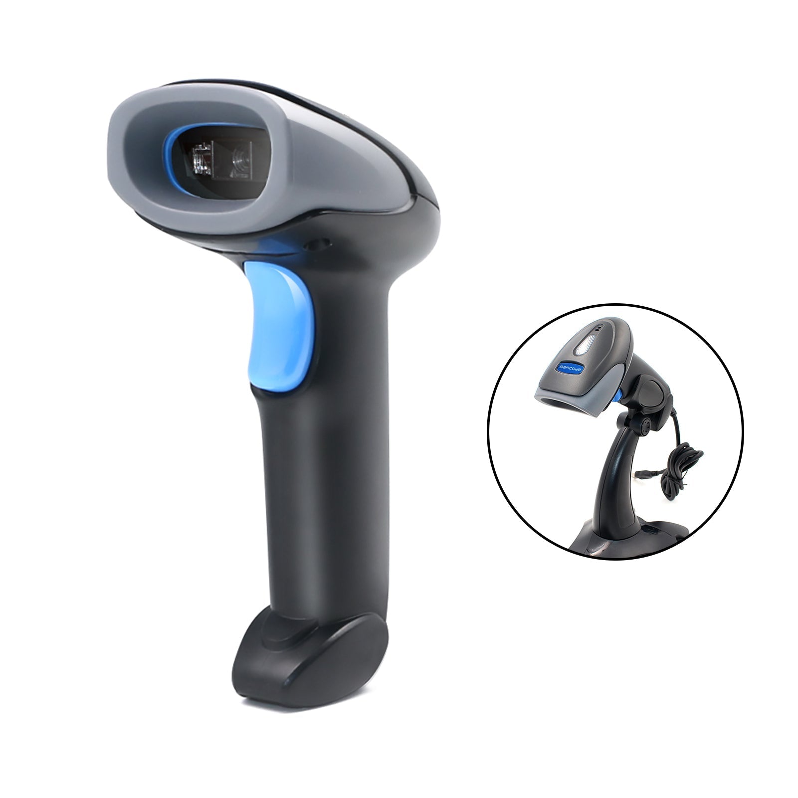 2 In1 2D+1D Portable Handheld Gun Auto USB Laser Scanner Bar Code Reader w Stand