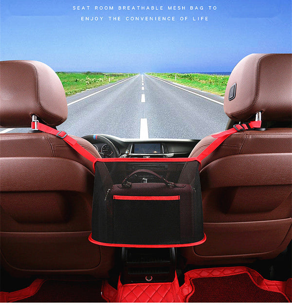 Car Net Pocket Handbag Holder Purse Organizer Seat Side Storage Mesh Bag Blk/Red