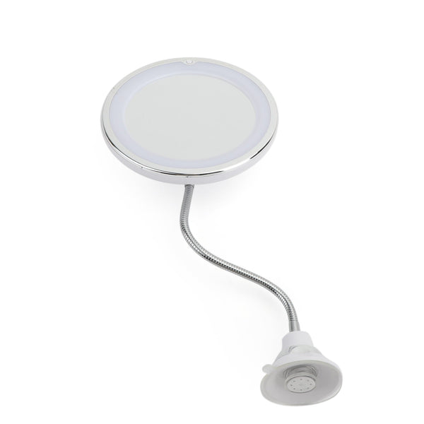 Espejo de maquillaje de cuello de cisne flexible 10X con ventosa de baño con luz LED de 7 "