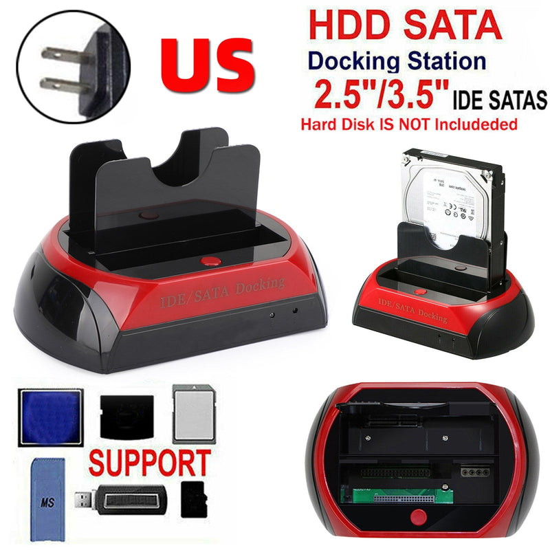 USB 2.0 to IDE/SATA External Hard Drive Docking Station 2 Bay 2.5" 3.5" HDD US