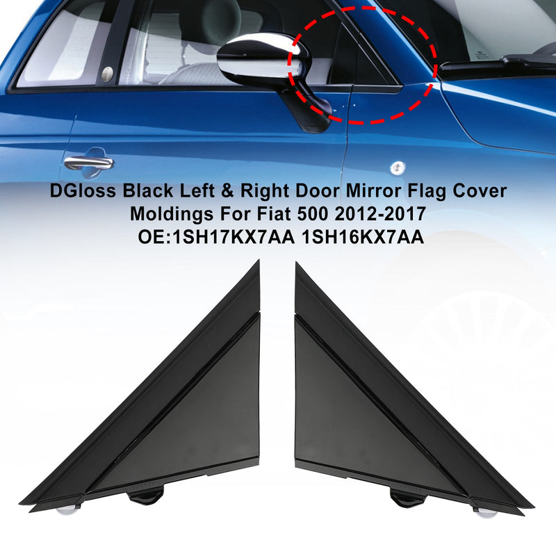 Gloss Black Left & Right Door Mirror Flag Cover Moldings For Fiat 500 2012-2017 Generic