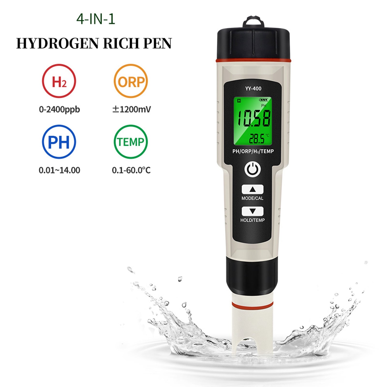 Portable 4 In 1 Hydrogen-Rich Test Pen H2 Enrichment PH/ORP/TEMP Water Quality Meter Tester