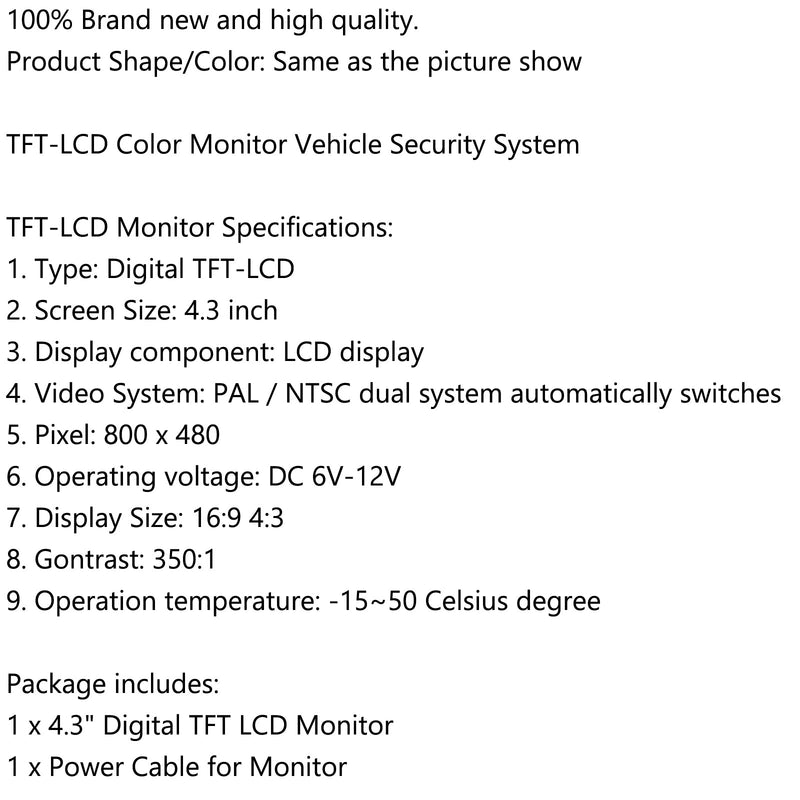 شاشة سيارة قابلة للطي 4.3 بوصة TFT LCD NTSC PAL Night Parking Assist 4.3 بوصة