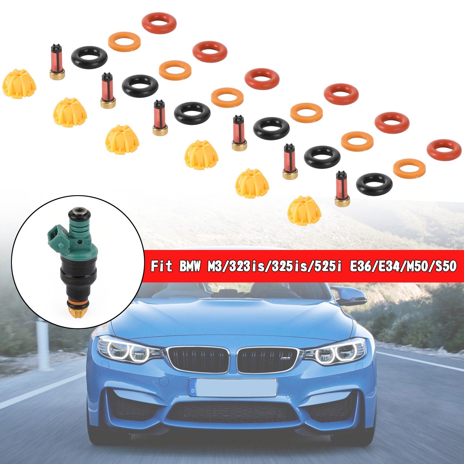 6 set Fuel Injectors Repair Seal Kit Fit BMW M3/323is/325is/525i E36/E34/M50/S50 Generic