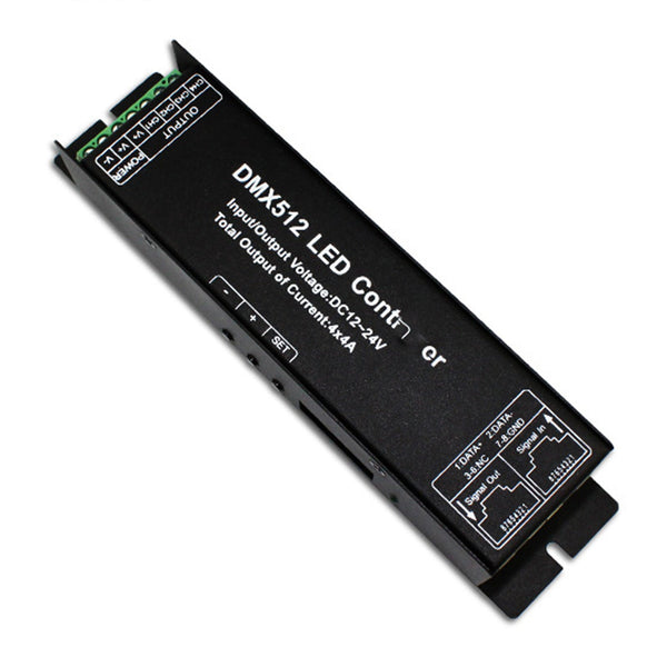وحدة تحكم فك التشفير LED RGB DMX512 DC12-24V 4x4A 16A 4 قنوات رقمية PWM باهتة