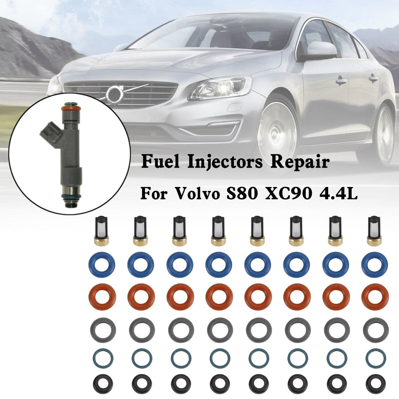 Volvo S80 XC90 4.4L 8PCS Fuel Injectors Repair Seal Kit Filter Cap FJ1073 85212247 1550589 86536080 024078918 55559397 1581552