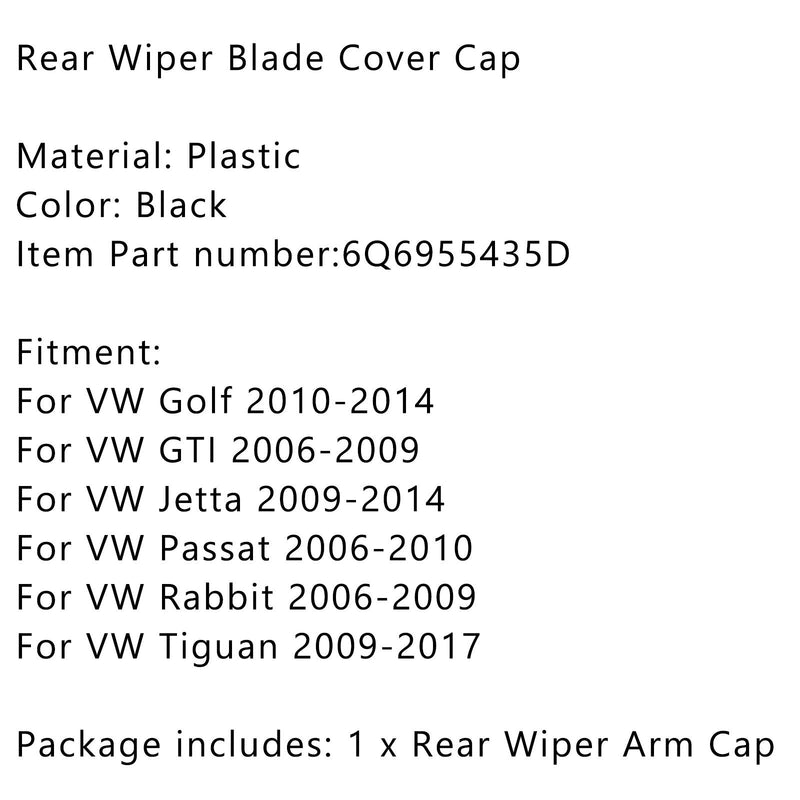 Tapa negra de la cubierta de la escobilla del limpiaparabrisas trasero para VW MK5 Golf Polo Passat Caddy Tiguan Touran Generic