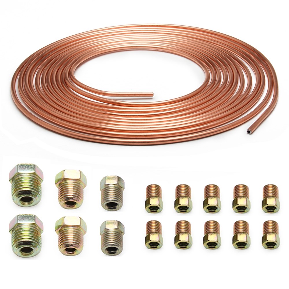 Copper Brake Line Tubing Kit 3/16 OD 25 Foot Coil Roll All Size Fittings Generic