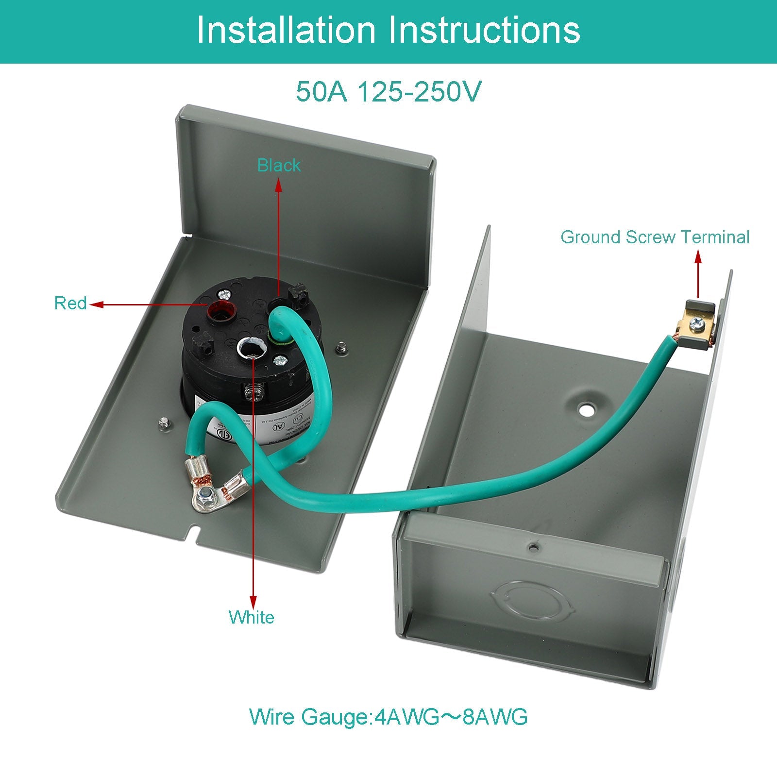 RV 50 Amp Power Inlet Box Outdoor Receptacle 3 Prong Locking Plug with LED Light