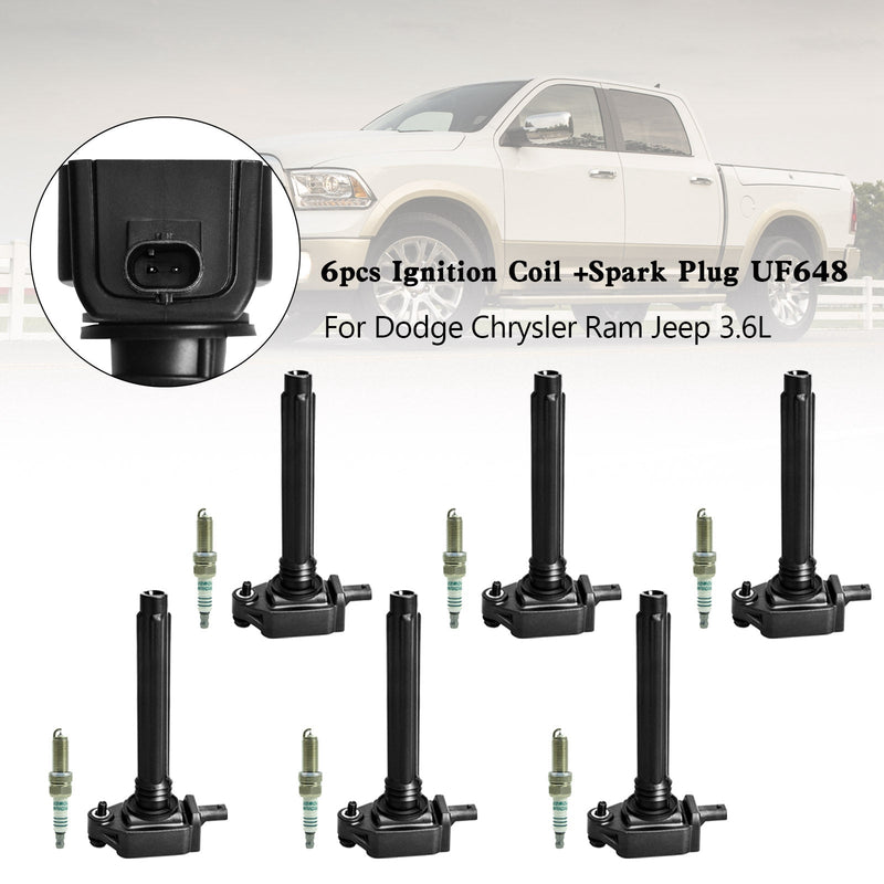 2014-2017 Jeep Cherokee Ram ProMaster 1500 2500 3500 V6 6pcs Ignition Coil +Spark Plug UF648