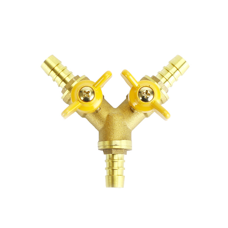 Y Shaped 3/8" ID Hose Barb Type 3 Way Brass Shut Off Ball Valve Fitting