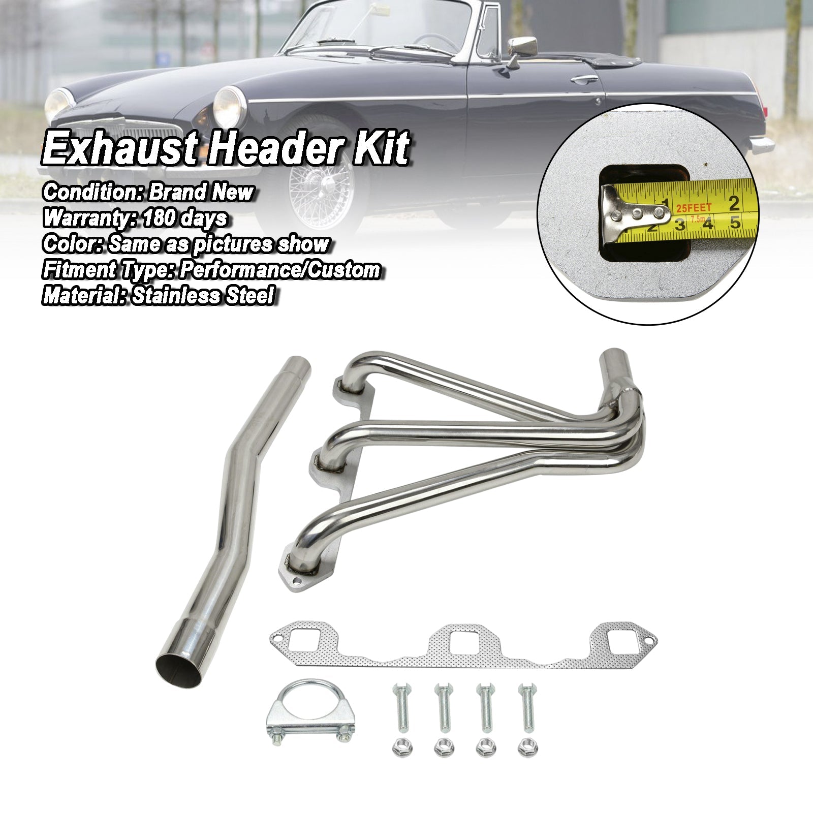 Stainless Steel Header Manifold Exhaust Fit MG MGB 1.8L 1962-1974 W/Pipe