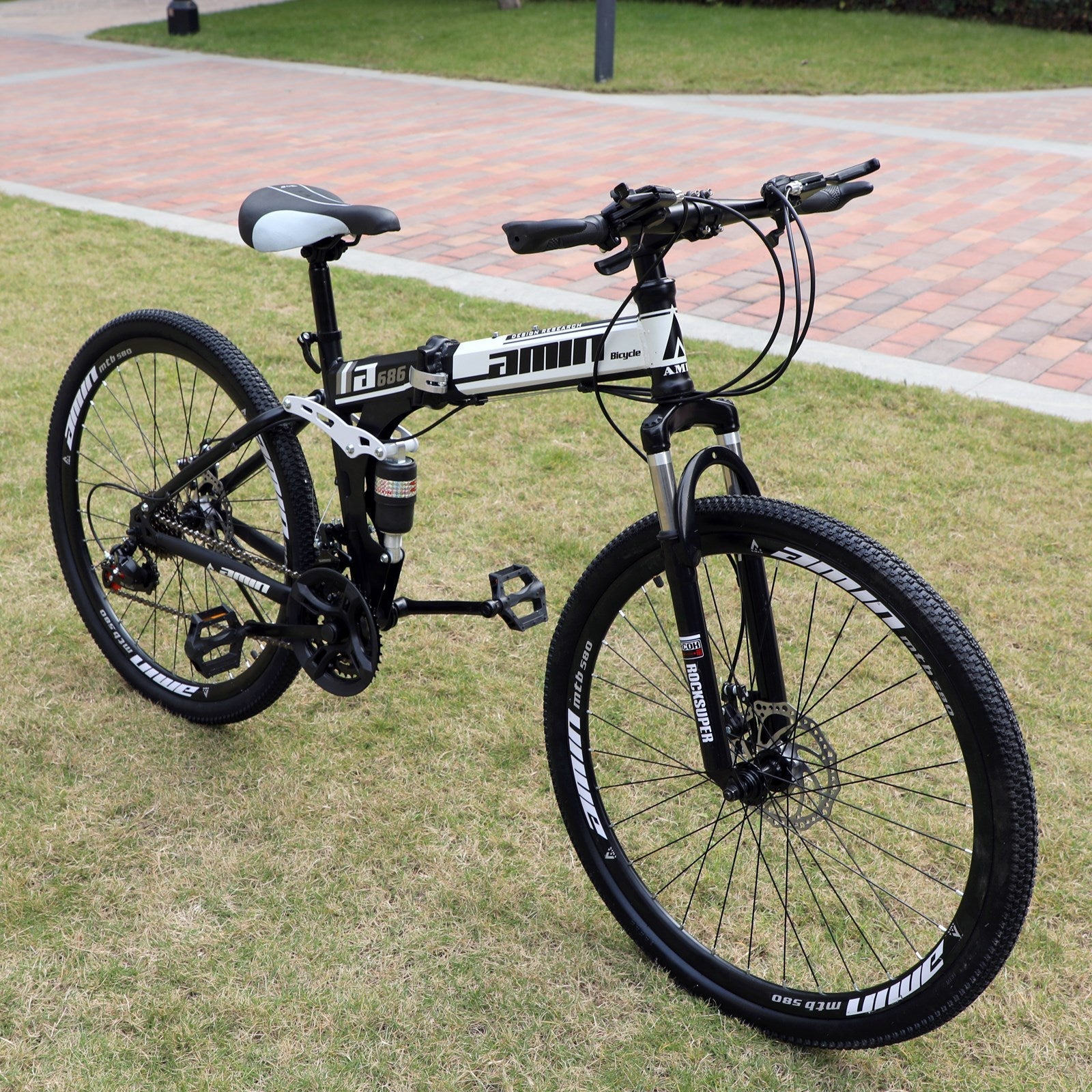 26 Inch Folding Mountain Bike White&Black