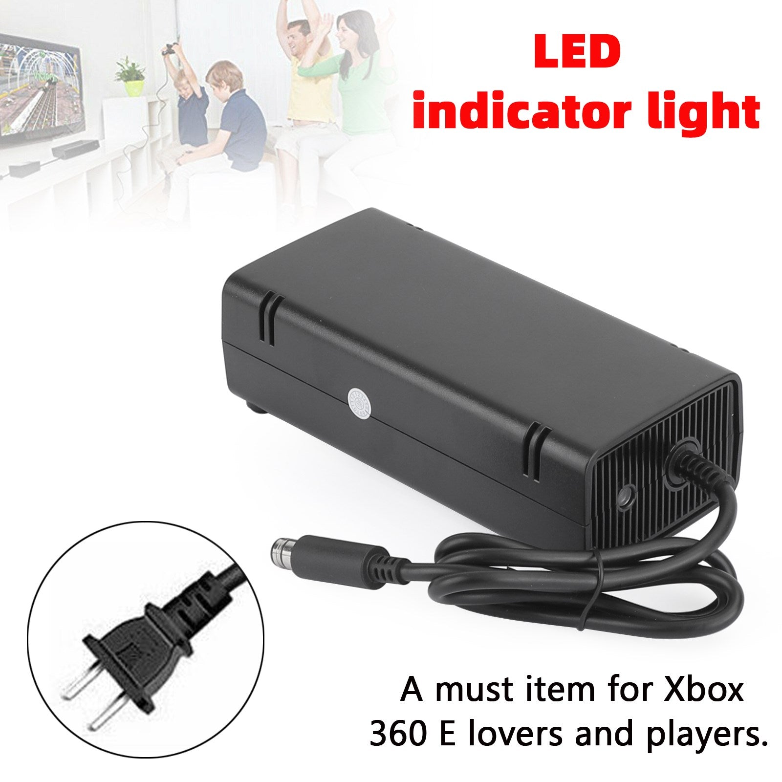 Adaptador de CA, cargador de ladrillo, cable de alimentación, negro, 115 W, apto para consola Xbox 360 E