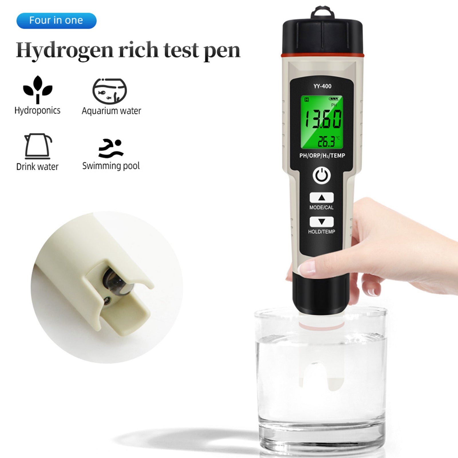 Portable 4 In 1 Hydrogen-Rich Test Pen H2 Enrichment PH/ORP/TEMP Water Quality Meter Tester