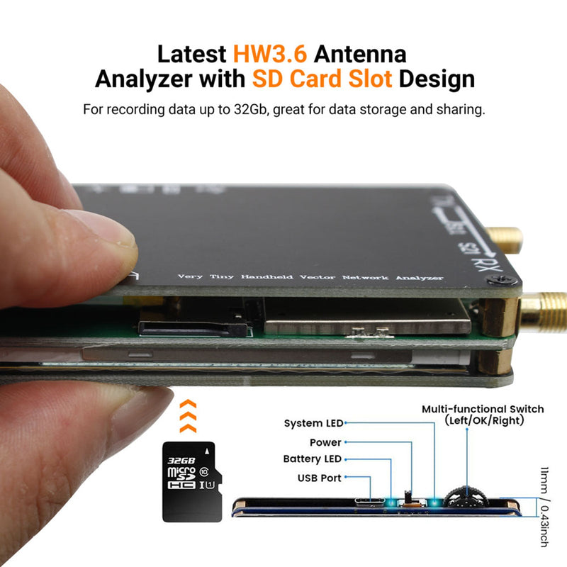 NanoVNA-H Vector Network Antenna Analyzer MF HF VHF UHF Analyzer W/ SD Card Slot
