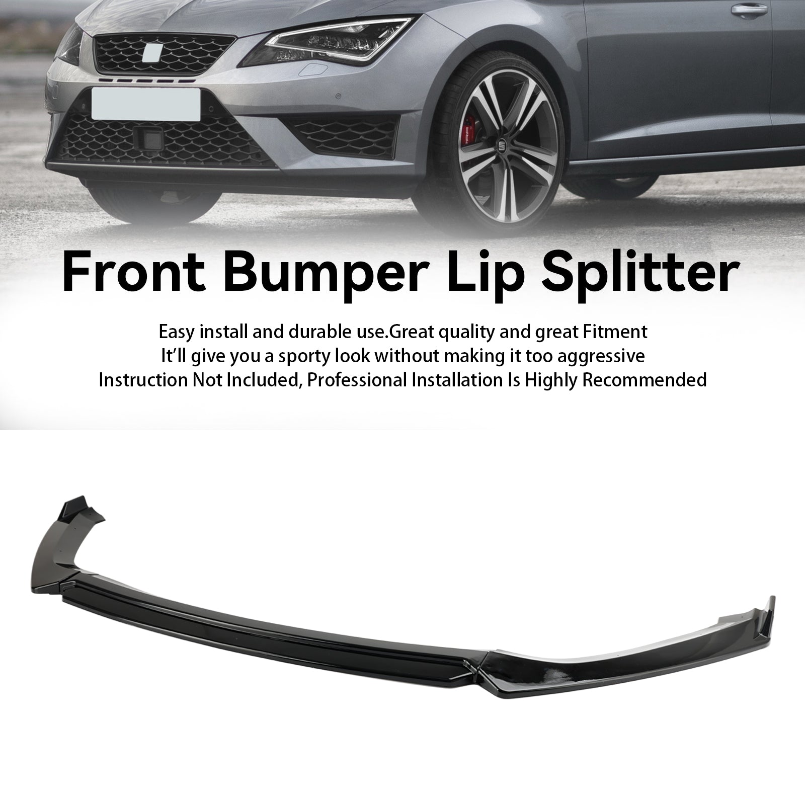 Gloss Black Front Spoiler Lip Performance fit Seat Leon 5F 2012-2020