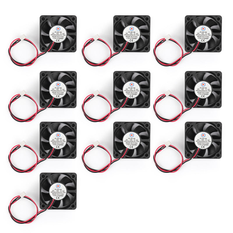 10PCS DC Brushless Cooling PC Computer Fan 12V 5015B 50x50x15mm 0.14A 2 Pin Wire