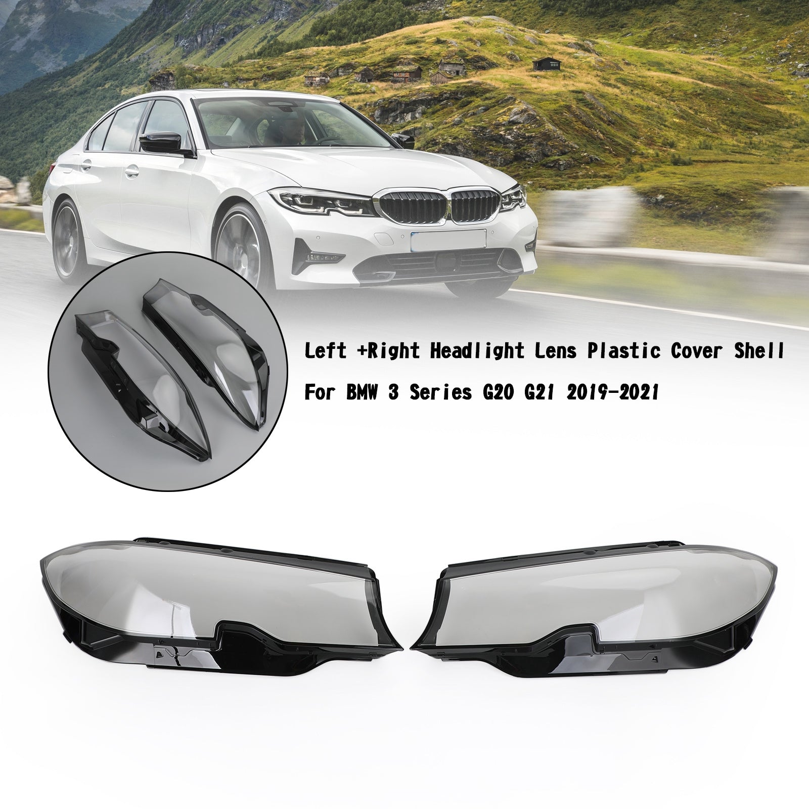 2019-2021 BMW  3 Series G20 G21 Headlight Lens Plastic Cover Shell Left +Right Generic