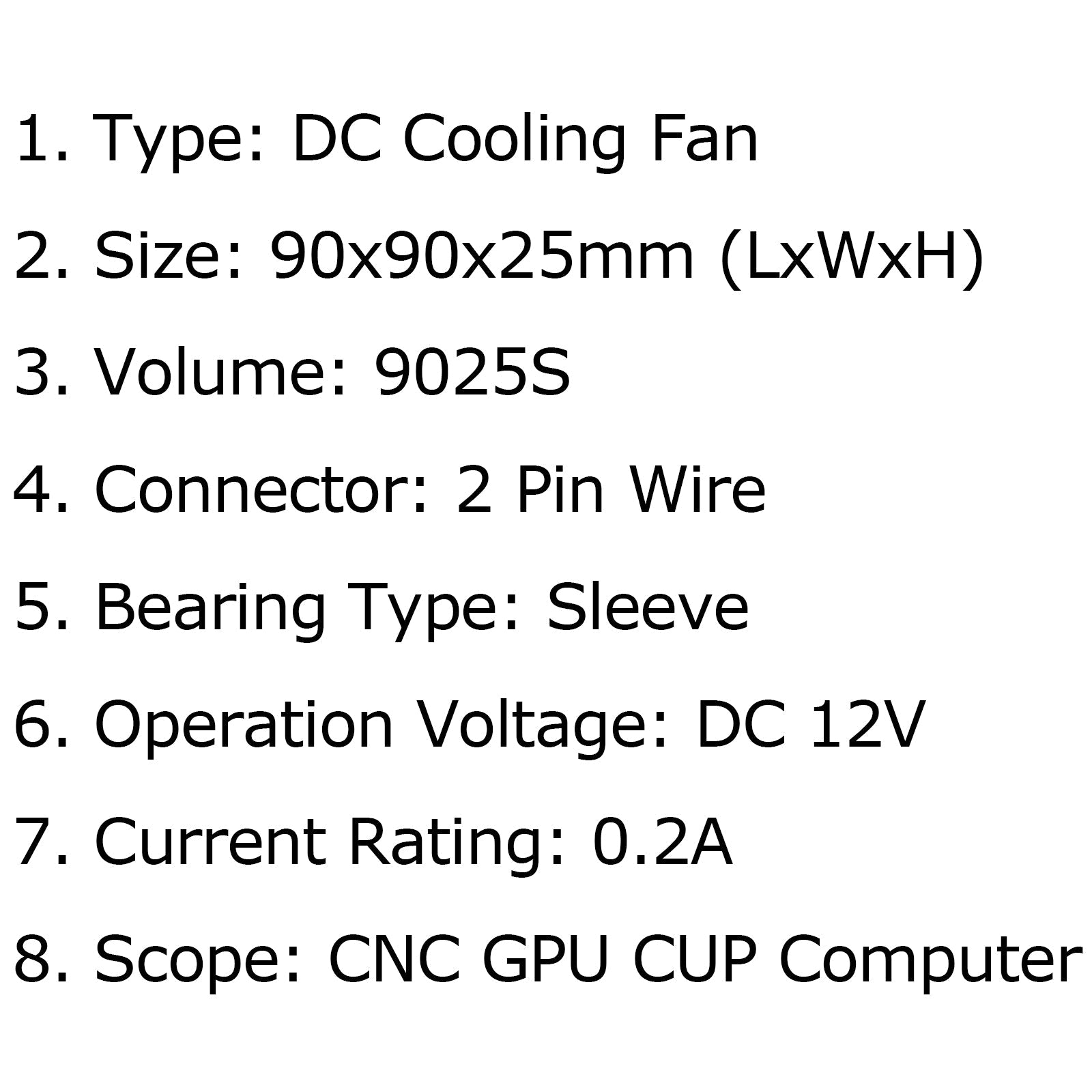 Ventilador de refrigeración sin escobillas DC 12V 0.2A 9025S 90x90x25mm 2 Pin CUP Computer Fan