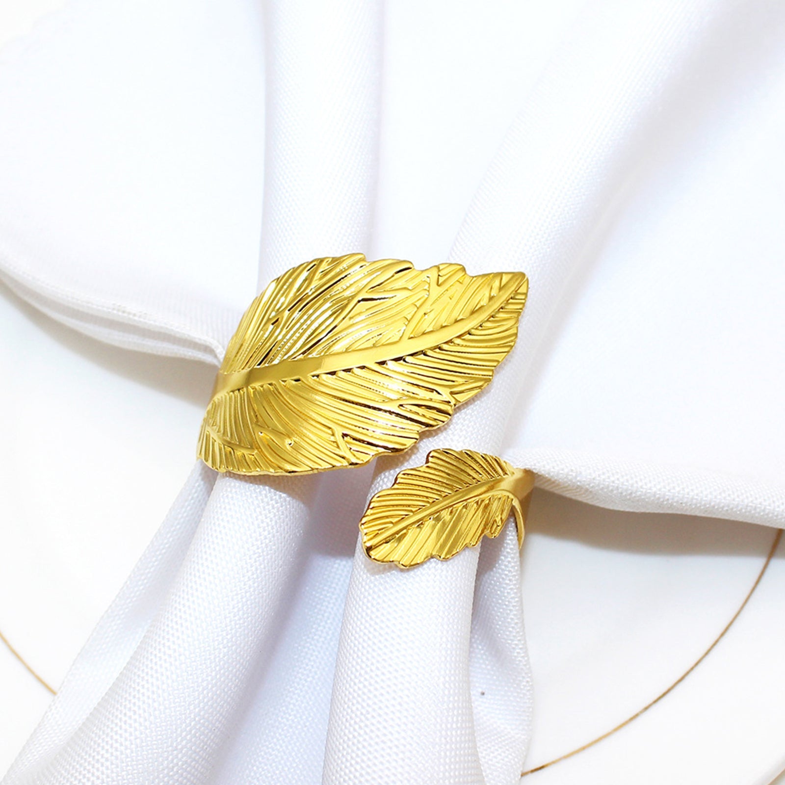 6PCS Napkin Rings Leaf Napkin Holder Adornmen Alloy Golden