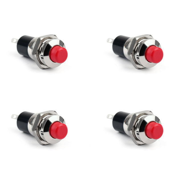 4 Uds nuevo Mini botón pulsador SPST momentáneo N/O interruptor de encendido 10mm rojo para coche