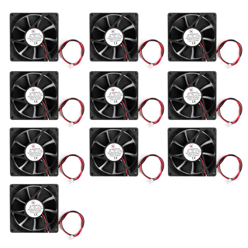 10PCS DC Brushless Cooling PC Computer Fan 12V 8020s 80x80x20mm 0.15A 2 Pin Wire