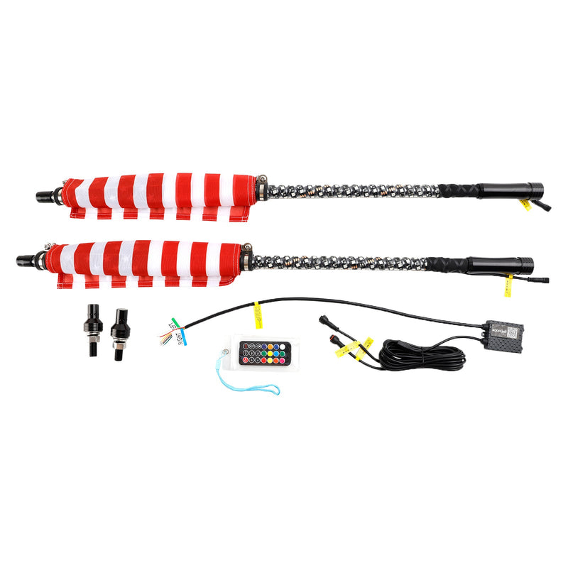 Antena de luces de látigo con aplicación LED RGB de 2x 4 pies con control remoto de bandera para Polaris UTV ATV