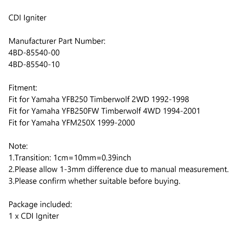 Encendedor CDI apto para Yamaha YFB250 Timberwolf YFB250FW YFM250X 4BD-85540-10 genérico