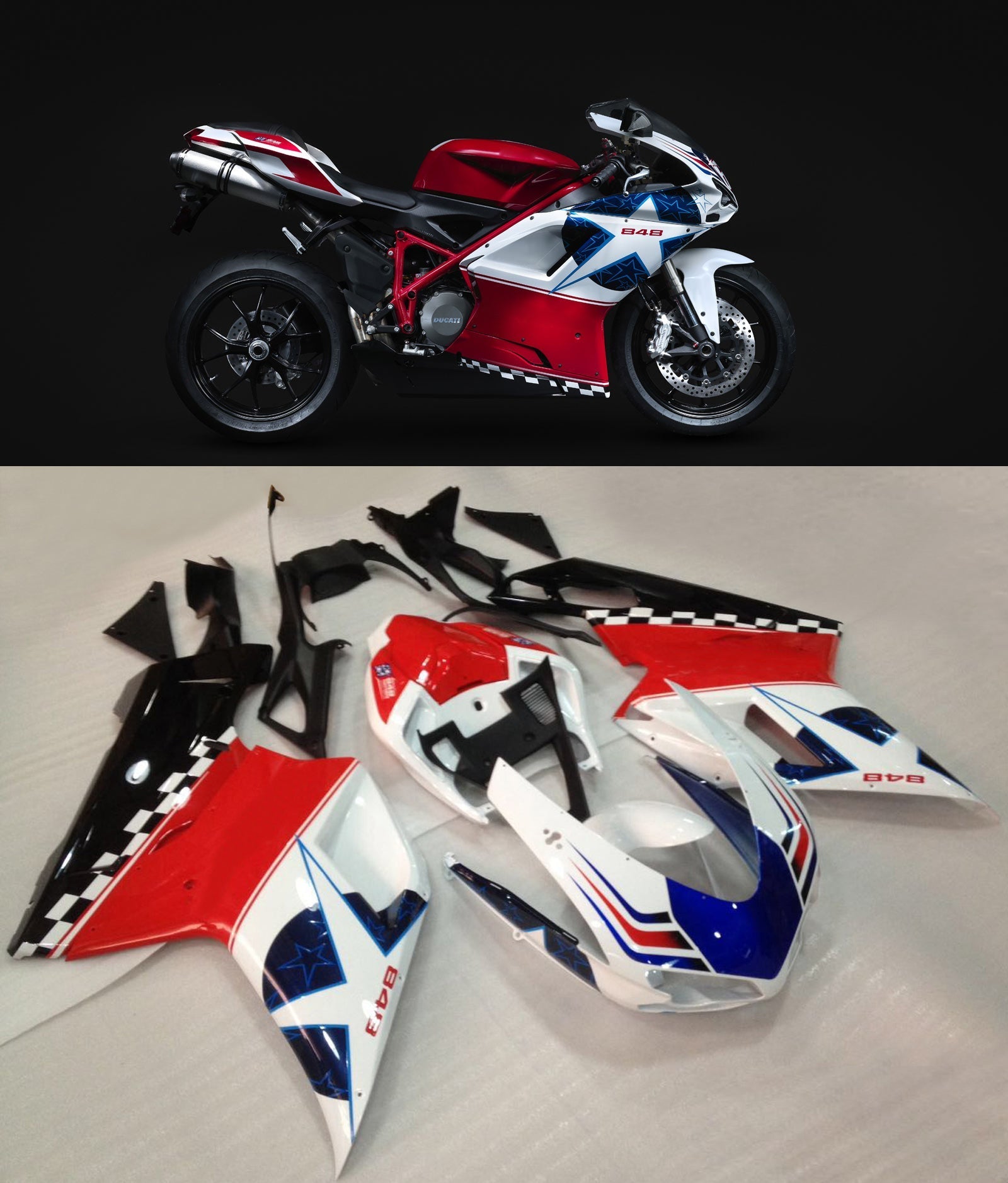 Fairings for 2007-2012 Ducati 1098 1198 848 Red White Blue Star 848  Generic