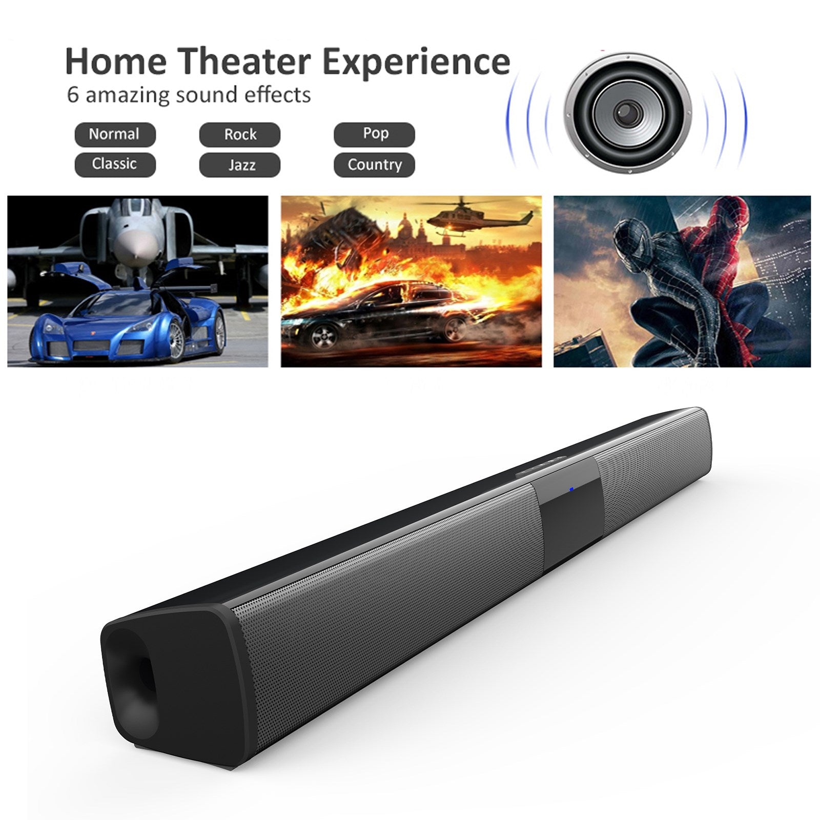 Surround Sound Bar 4 Speaker System Wireless BT Subwoofer TV Home Theater Remote