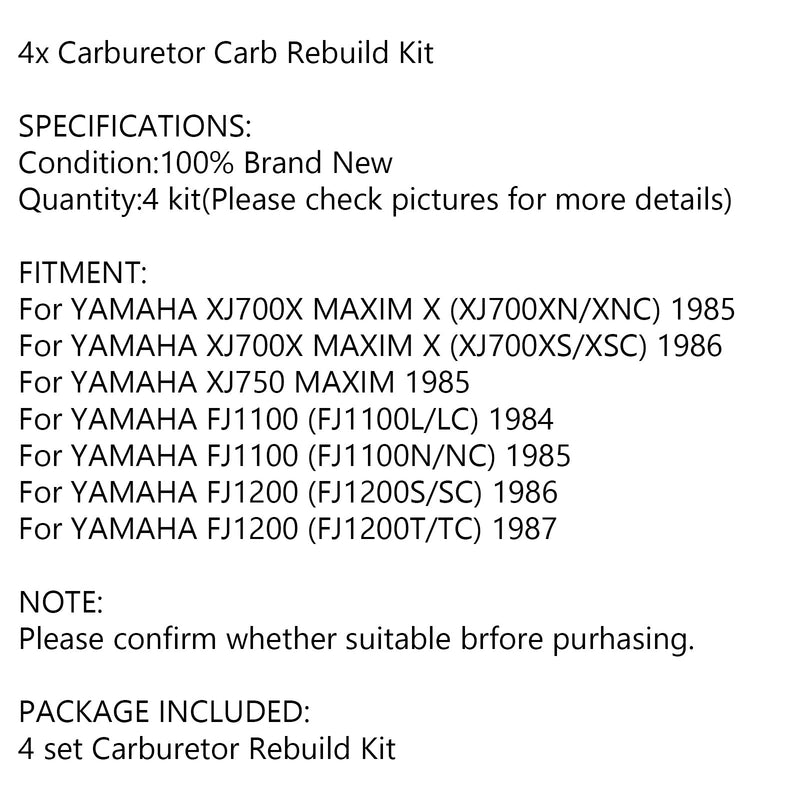 4 juegos de kit de reparación de carburador para Yamaha XJ700 Maxim X 700 XJ750 FJ1100 FJ1200 genérico