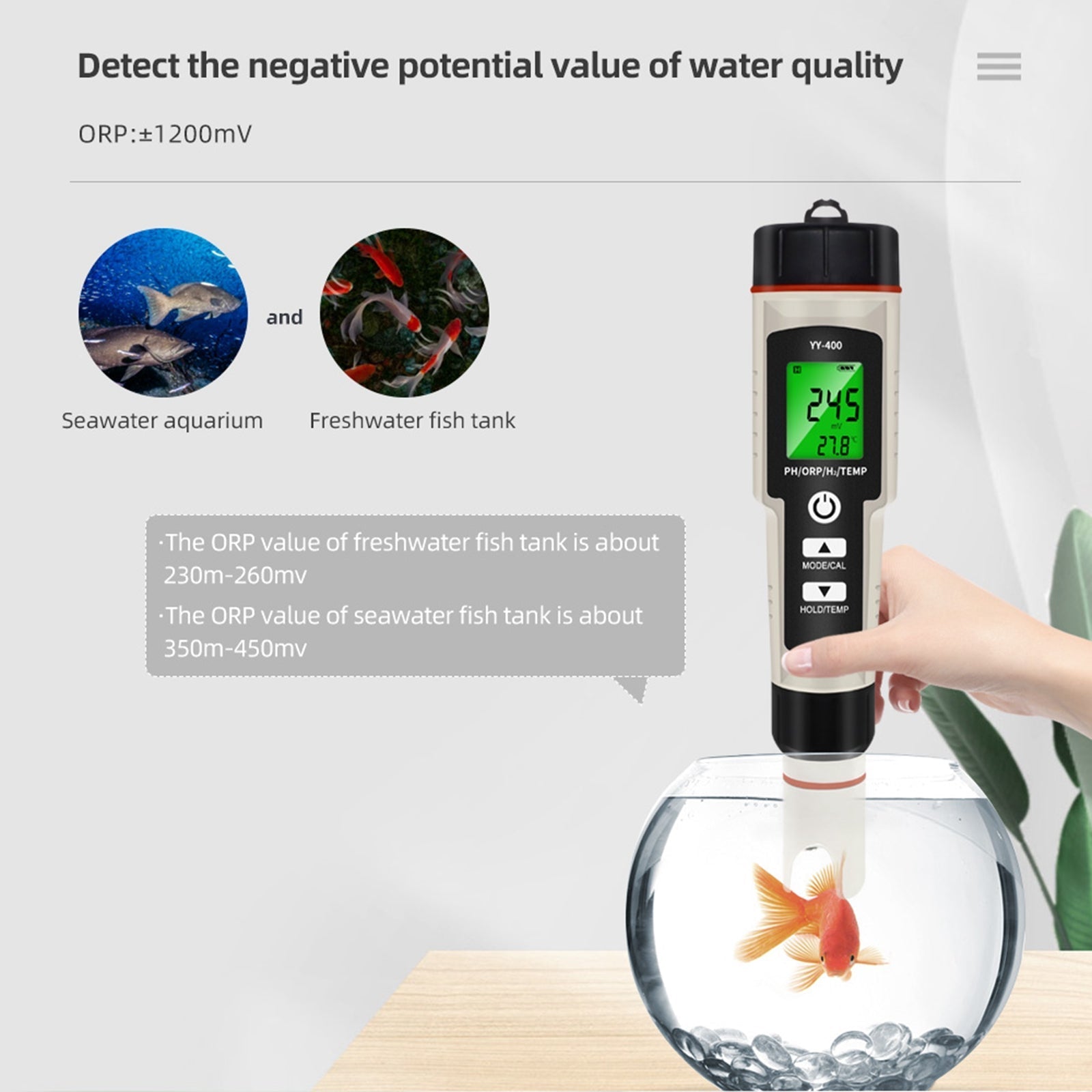 Portable 4 In 1 Hydrogen-Rich Test Pen H2 Enrichment PH/ORP/TEMP Water Quality Meter Tester