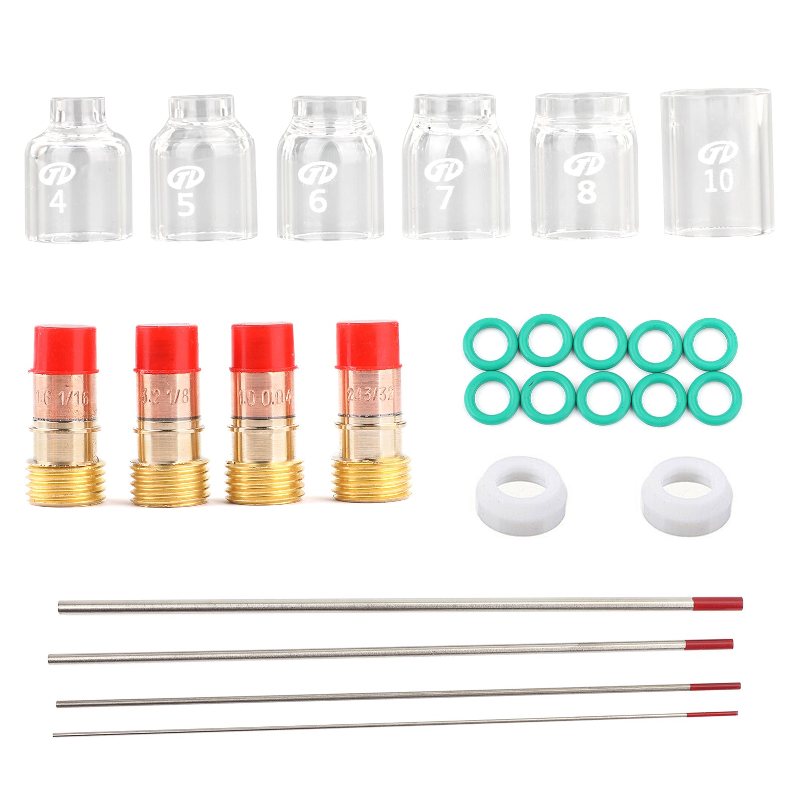 30Pcs TIG Welding Stubby Gas Lens Pyrex Cup Kit Fits For Tig WP-17/18/26 Torch