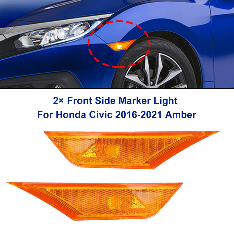 2x Front Side Marker Light For Honda Civic 2016-2021 Amber Generic