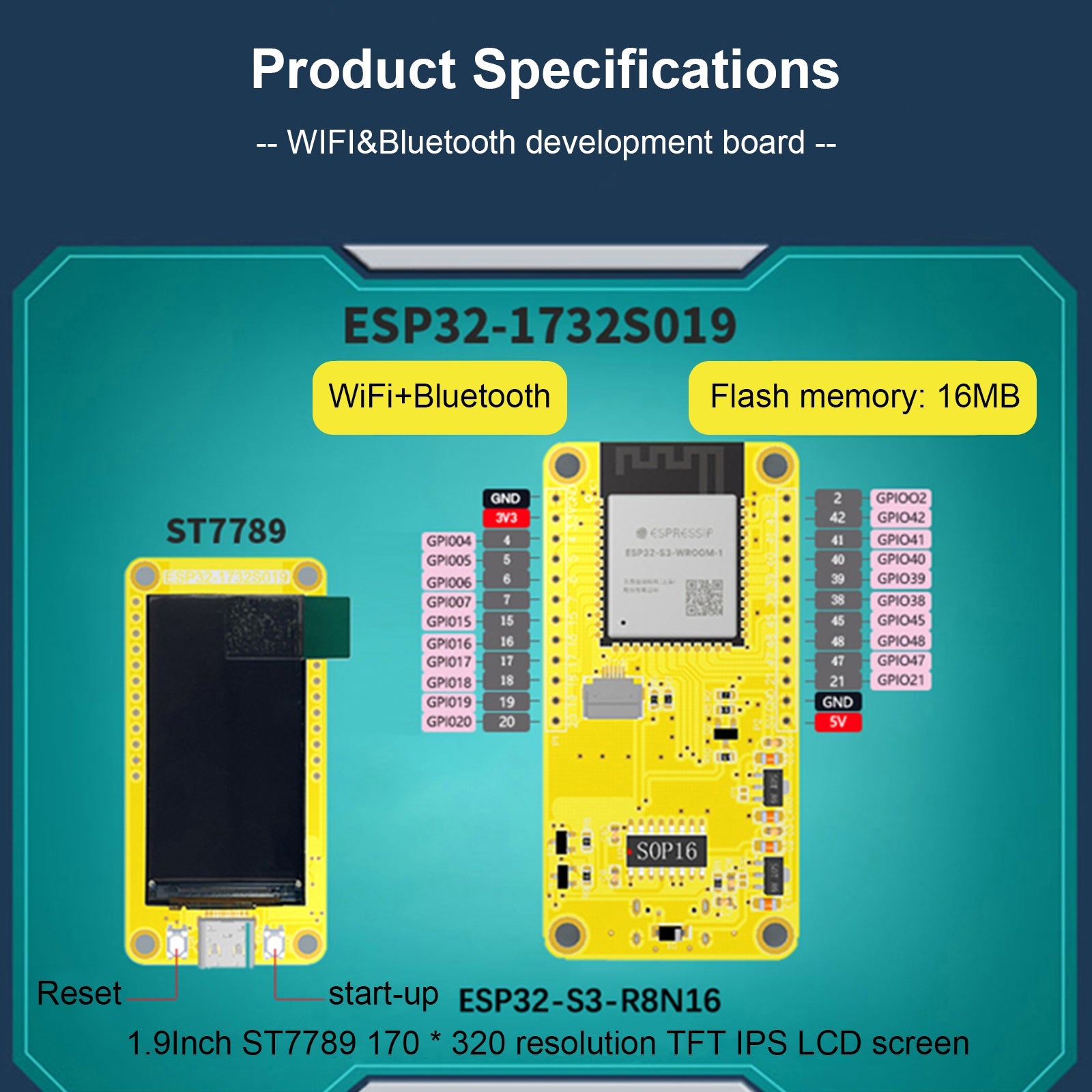 ESP32-S3 1.9 "لوحة تطوير الشاشة واي فاي بلوتوث 170*320 وحدة عرض TFT