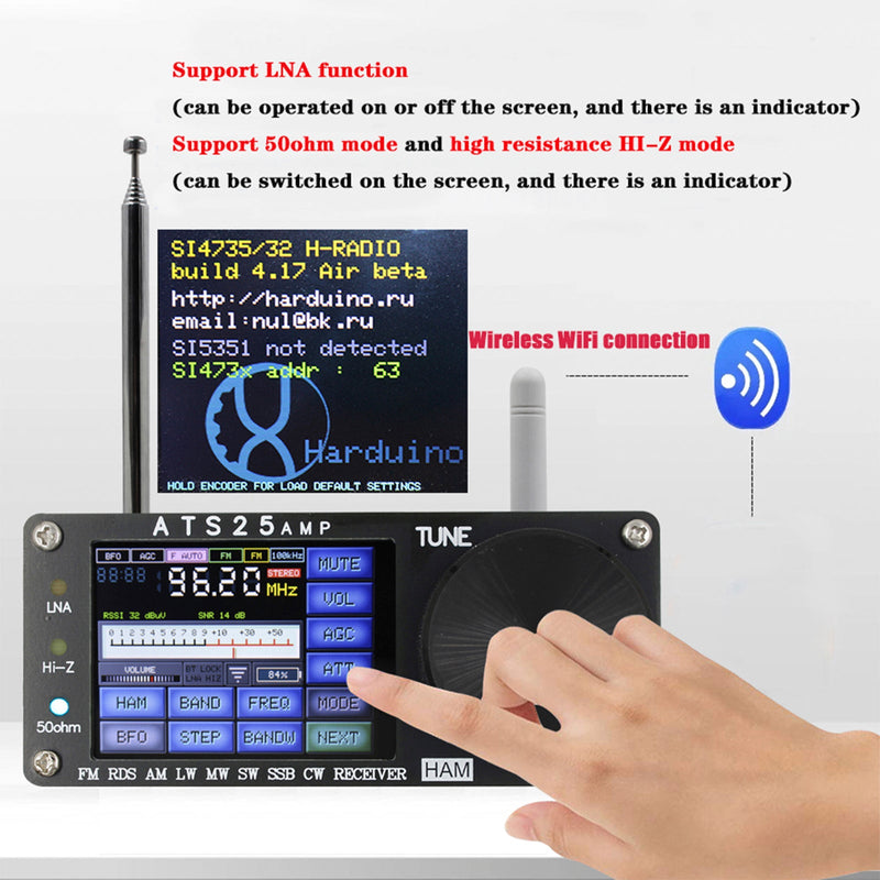 ATS25AMP Receptor de radio de banda completa FM RDS SW SSB DSP Receptor con pantalla táctil de 2,4"