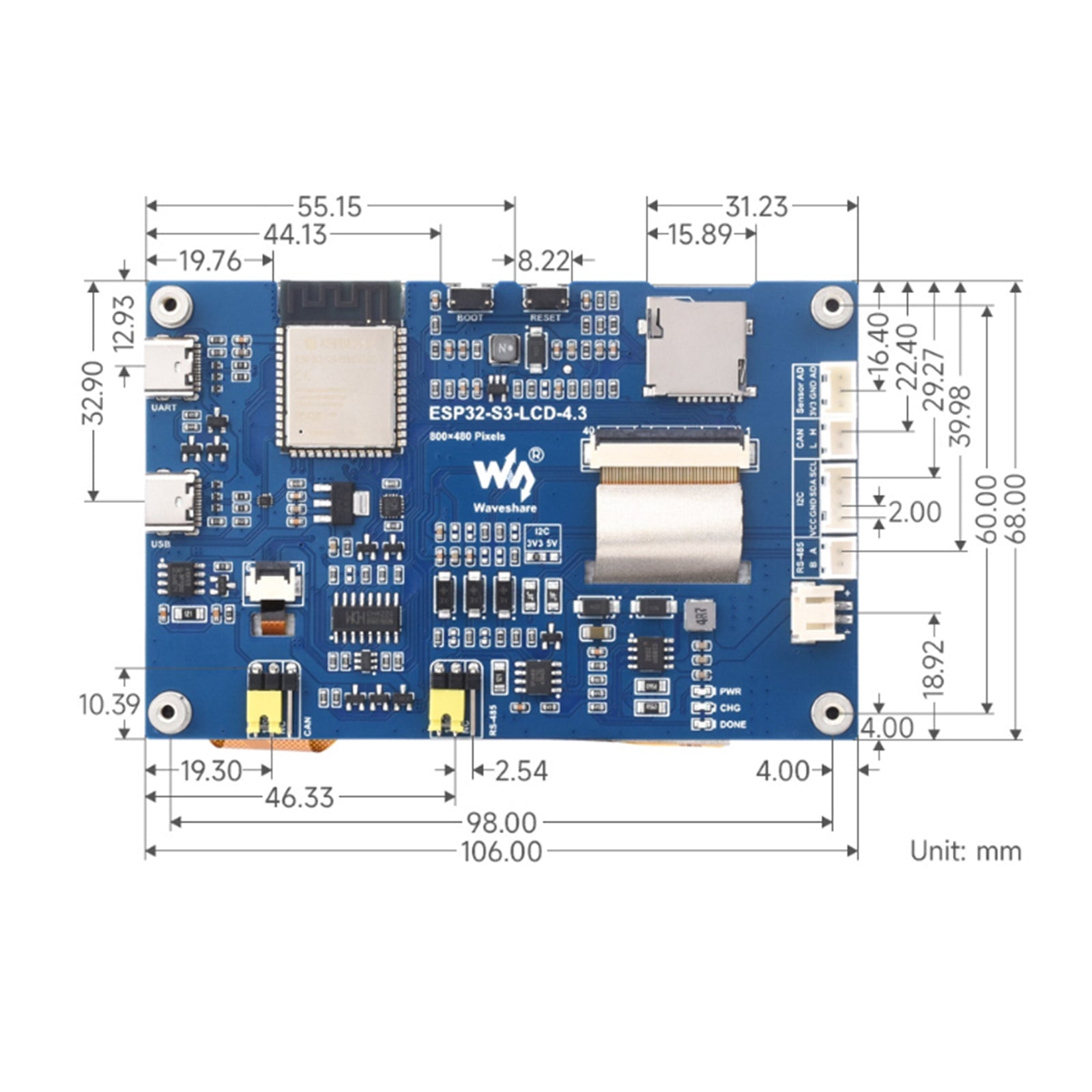 ESP32-S3 Development Board 4.3-inch Capacitive Touch Screen LX7 Wifi Bluetooth