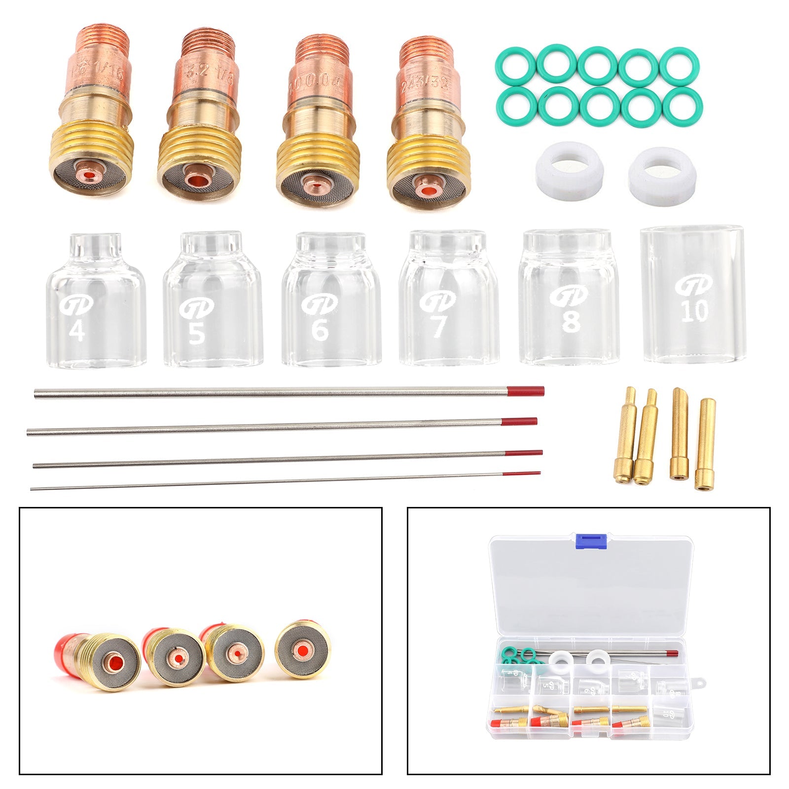 Kit de copa Pyrex de lente de Gas rechoncha de soldadura TIG de 30 piezas compatible con antorcha Tig WP-17/18/26