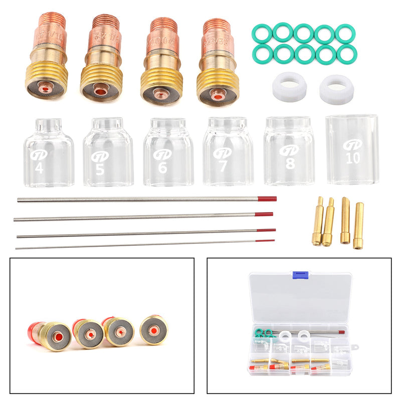 Kit de copa Pyrex de lente de Gas rechoncha de soldadura TIG de 30 piezas compatible con antorcha Tig WP-17/18/26