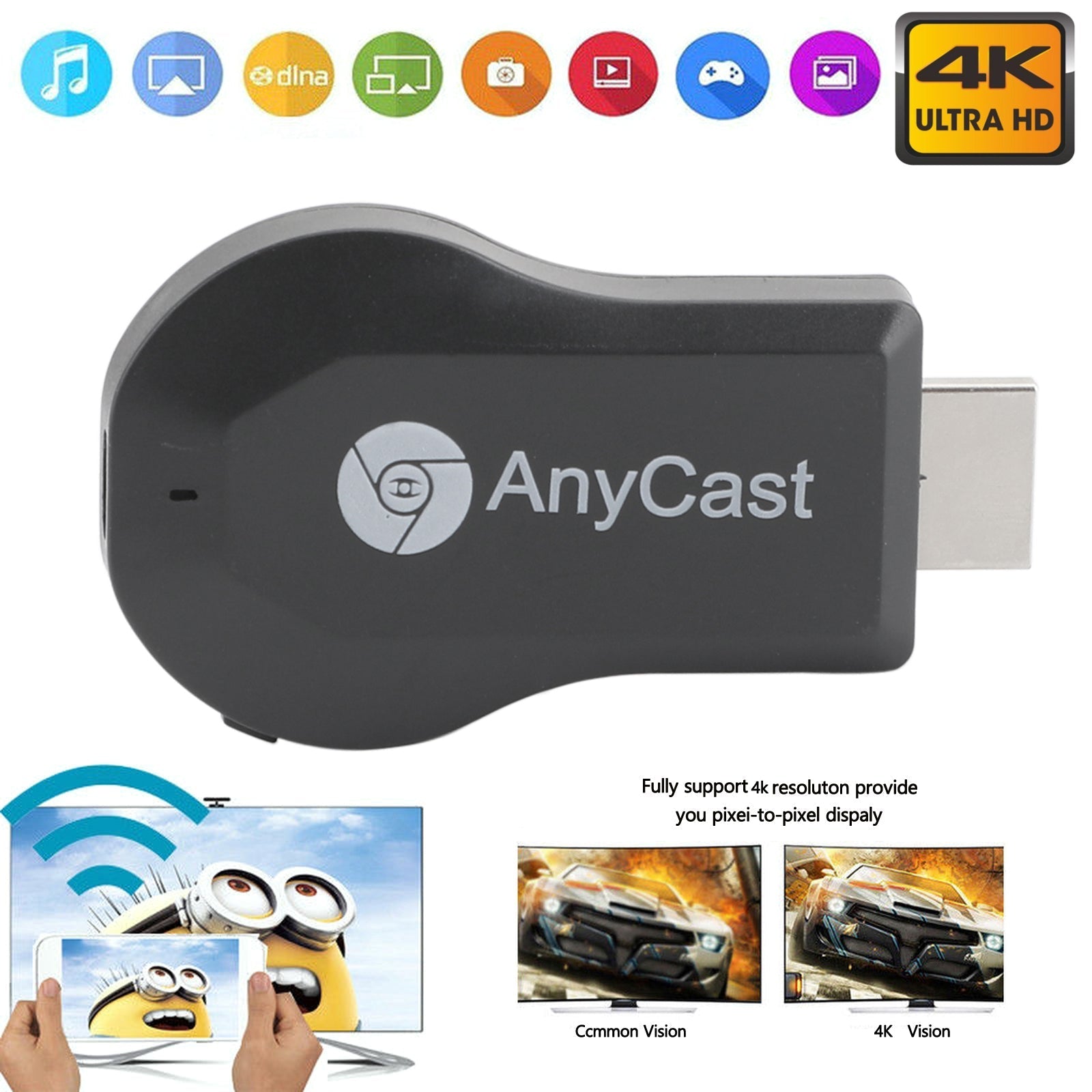 M100 True 4K TV Stick TV Streamer Anycast HDM WiFi Wireless Dongle Receiver