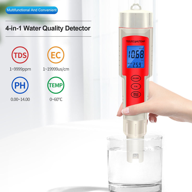 Probador de análisis de calidad del agua con pluma medidora Digital de temperatura 4 en 1 PH/TDS/EC/temperatura