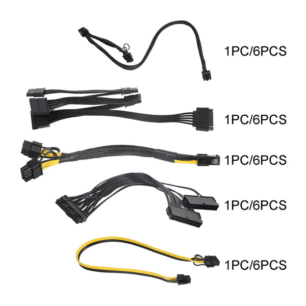 PCIE 6 Pin Male إلى 8 (6+2) Pin Dual Male GPU Power Cable Splitter 18AWG 50cm