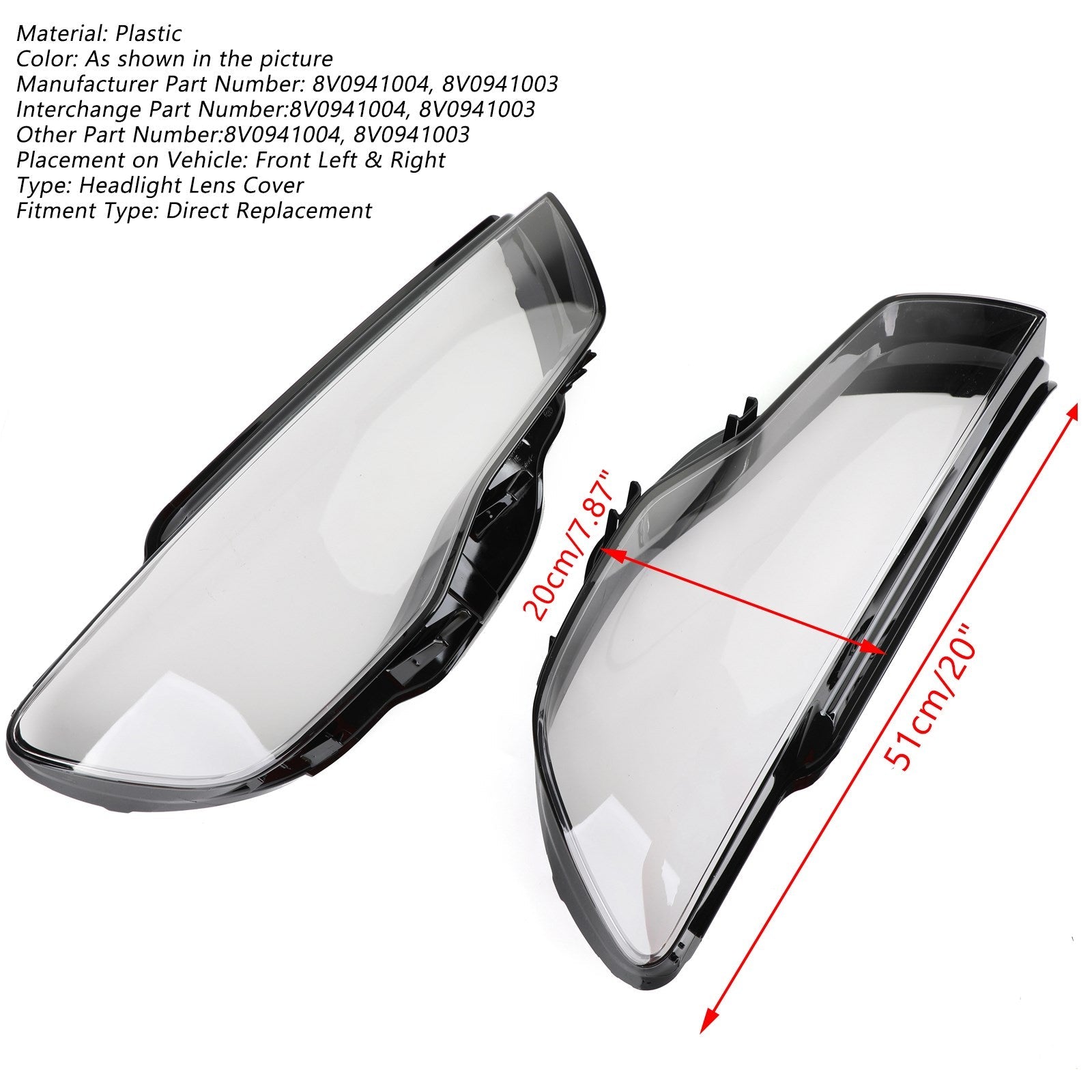 Headlight Cover Headlamp Lens For Audi A3 2013-2016 Clear Generic