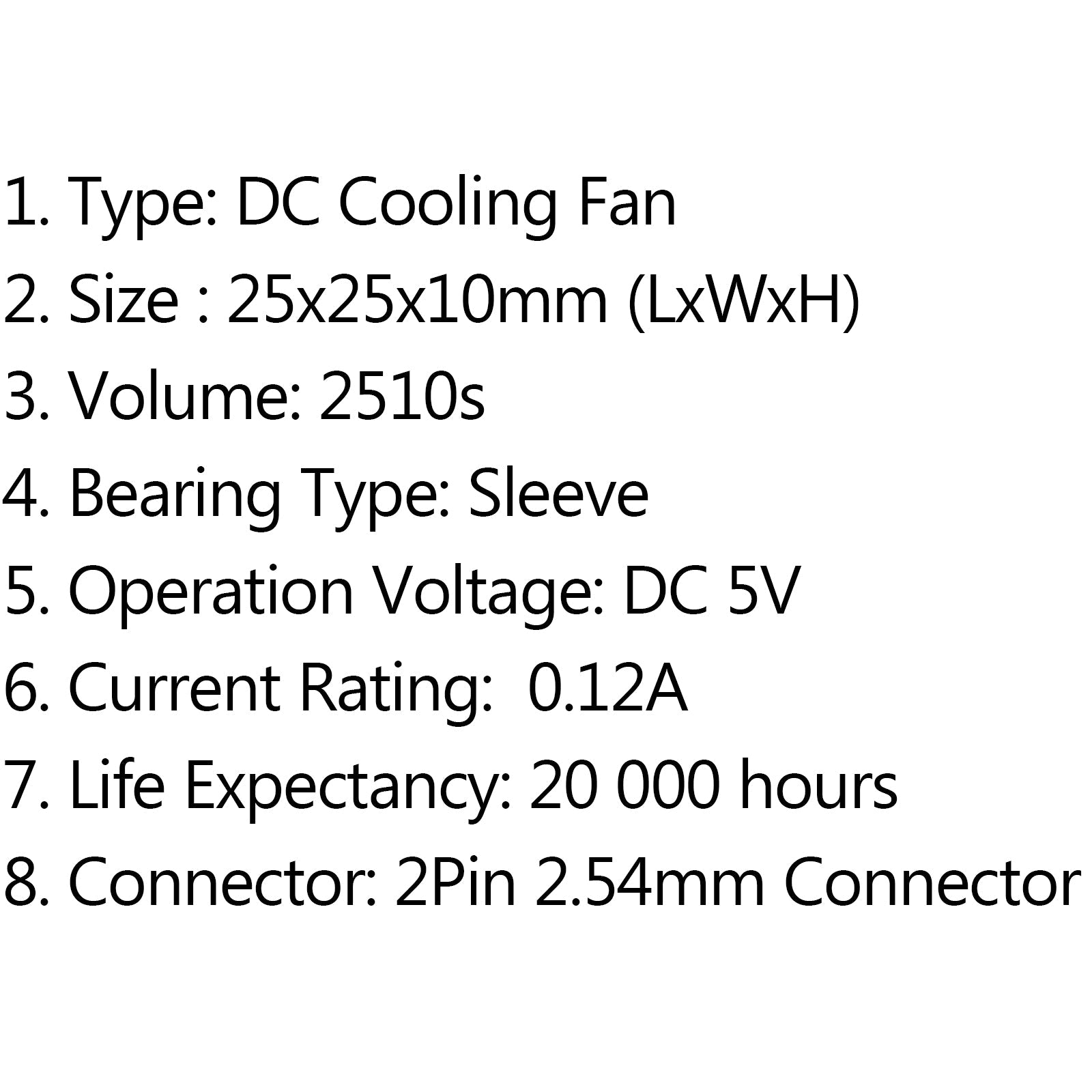 10 قطعة تيار مستمر فرش تبريد جهاز كمبيوتر شخصي مروحة 5 فولت 2510 ثانية 25x25x10 مللي متر 0.12A 2 دبوس سلك