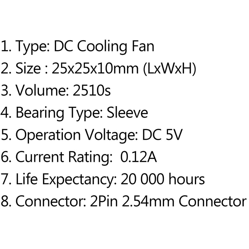 10 Uds DC ventilador de ordenador de refrigeración sin escobillas 5V 2510s 25x25x10mm 0.12A cable de 2 pines 