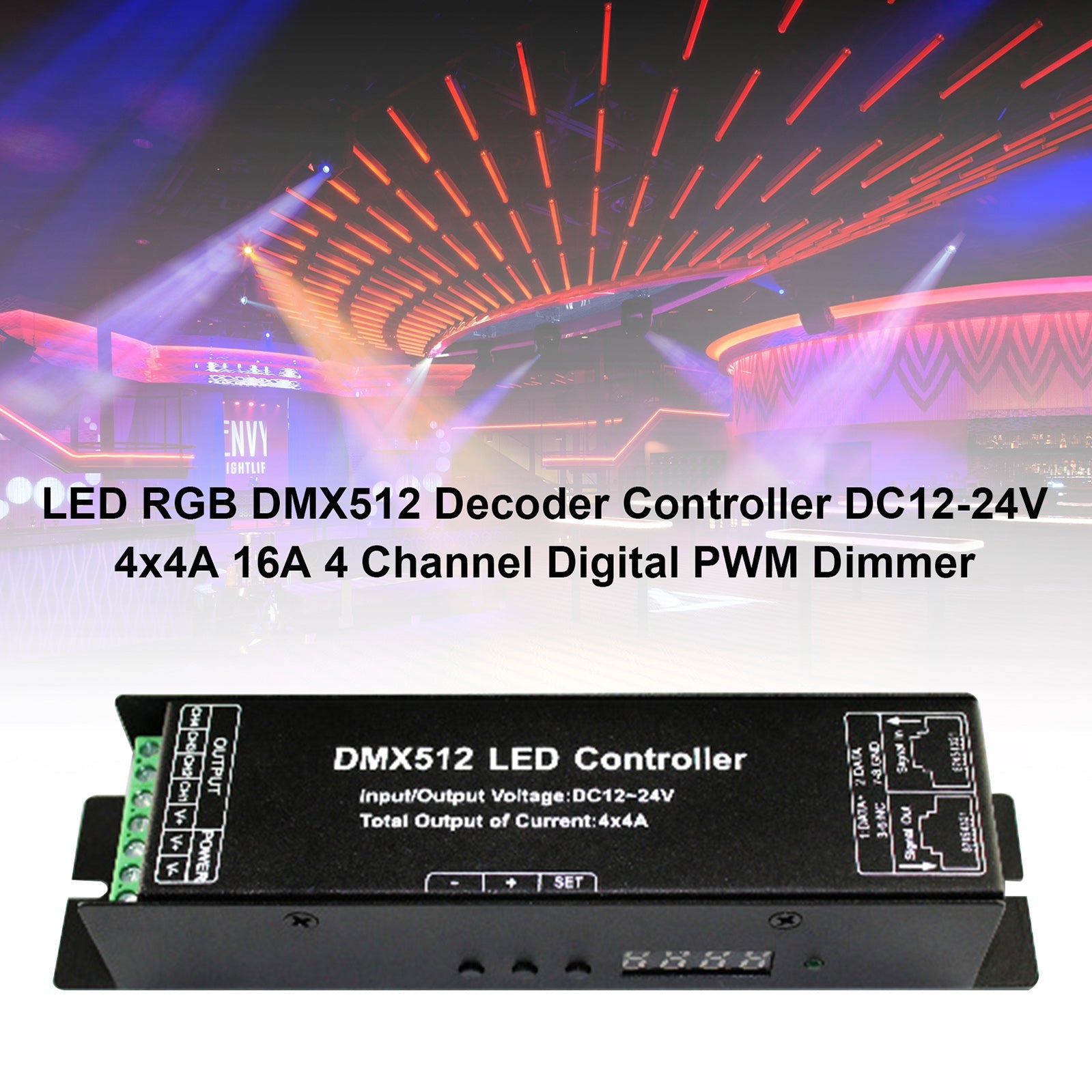 وحدة تحكم فك التشفير LED RGB DMX512 DC12-24V 4x4A 16A 4 قنوات رقمية PWM باهتة